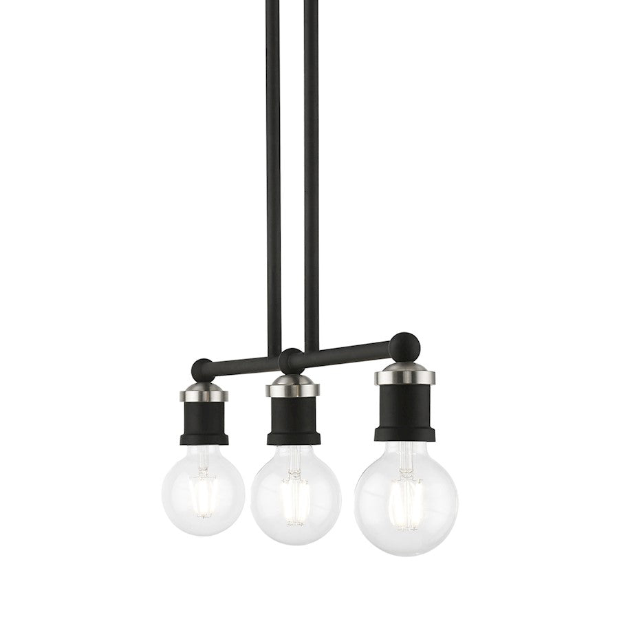 Livex Lansdale 3 Light Linear Chandelier, Black/Brushed Nickel