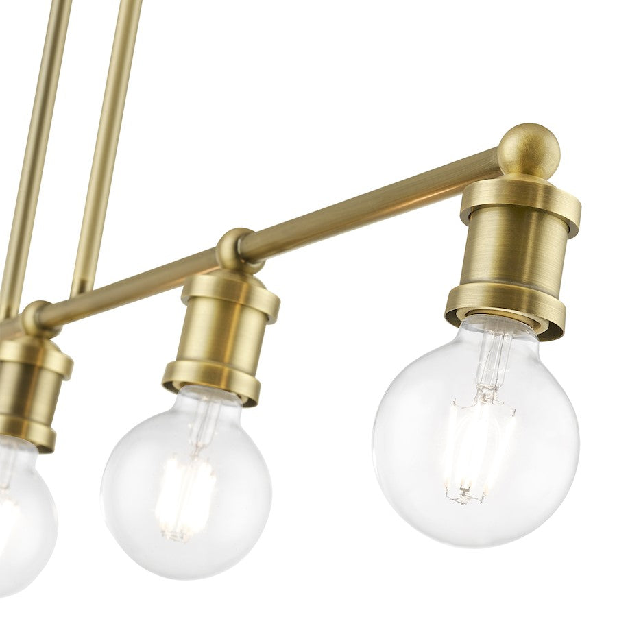Livex Lansdale 5 Light Large Linear Chandelier, Antique Brass