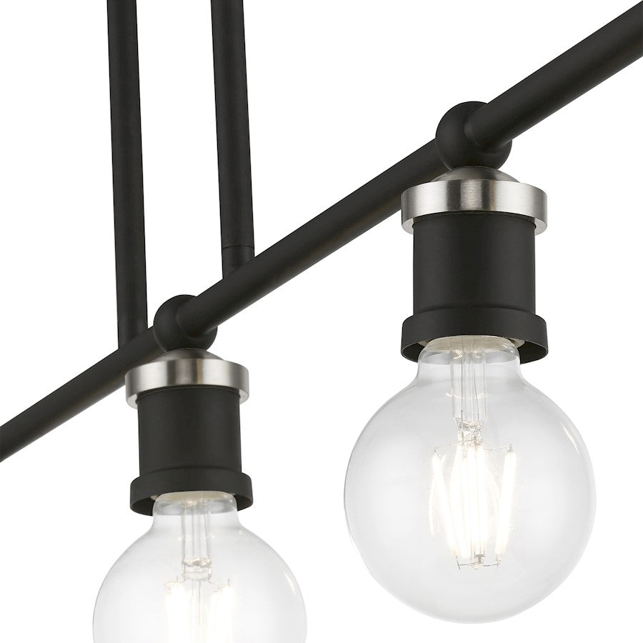 Livex Lansdale 5 Light Large Linear Chandelier, Black/Brushed Nickel