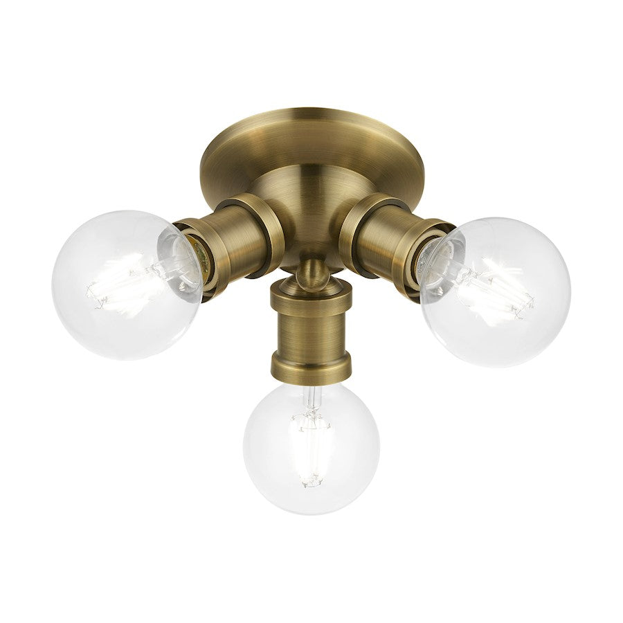 Livex Lansdale 3 Light Flush Mount, Antique Brass