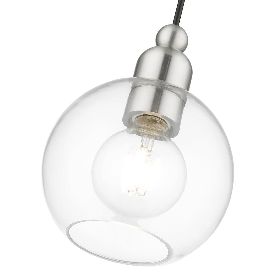 Livex Downtown 1 Light Sphere Mini Pendant, Brushed Nickel/Clear