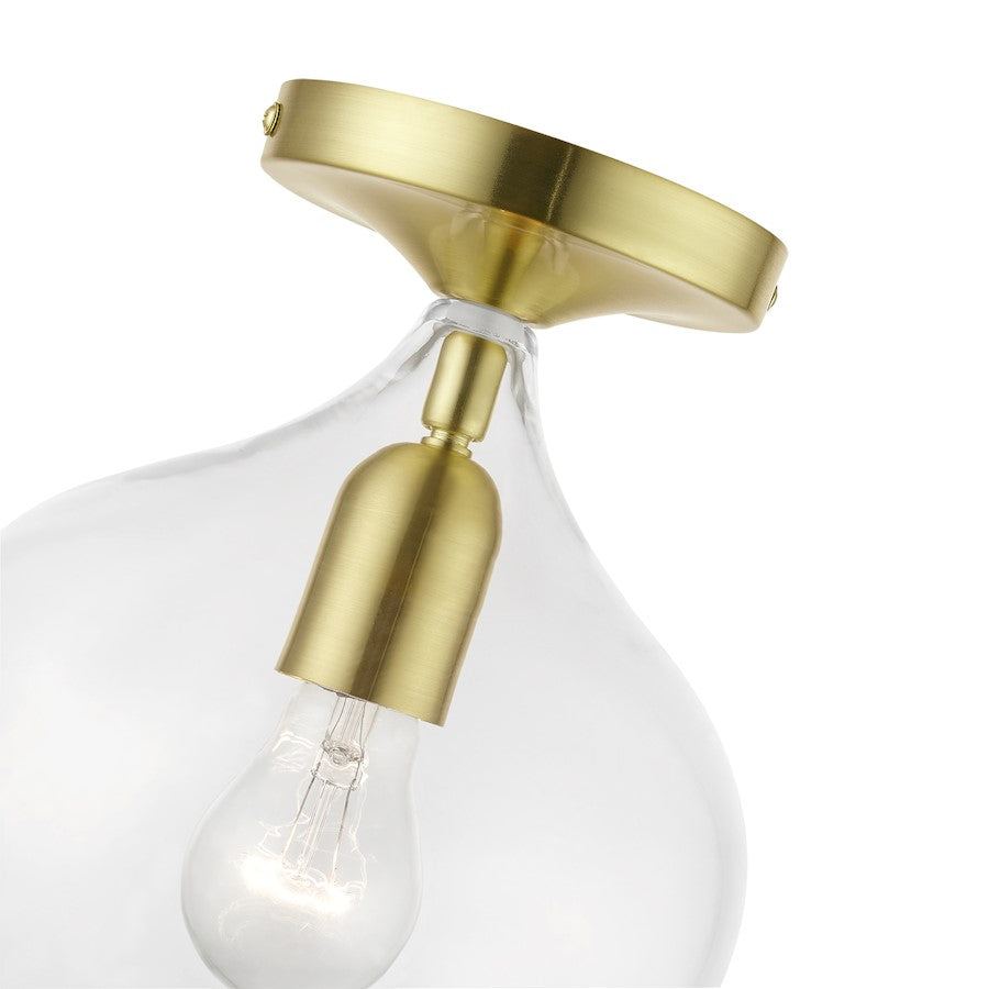 Livex Aldrich 1 Light Semi-Flush, Satin Brass/Brass/Clear