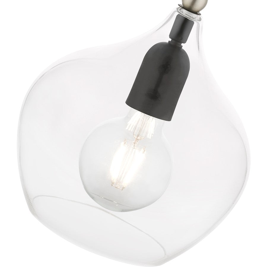 Livex Aldrich 1 Light 15" Pendant, Black/Brushed Nickel Accent/Clear