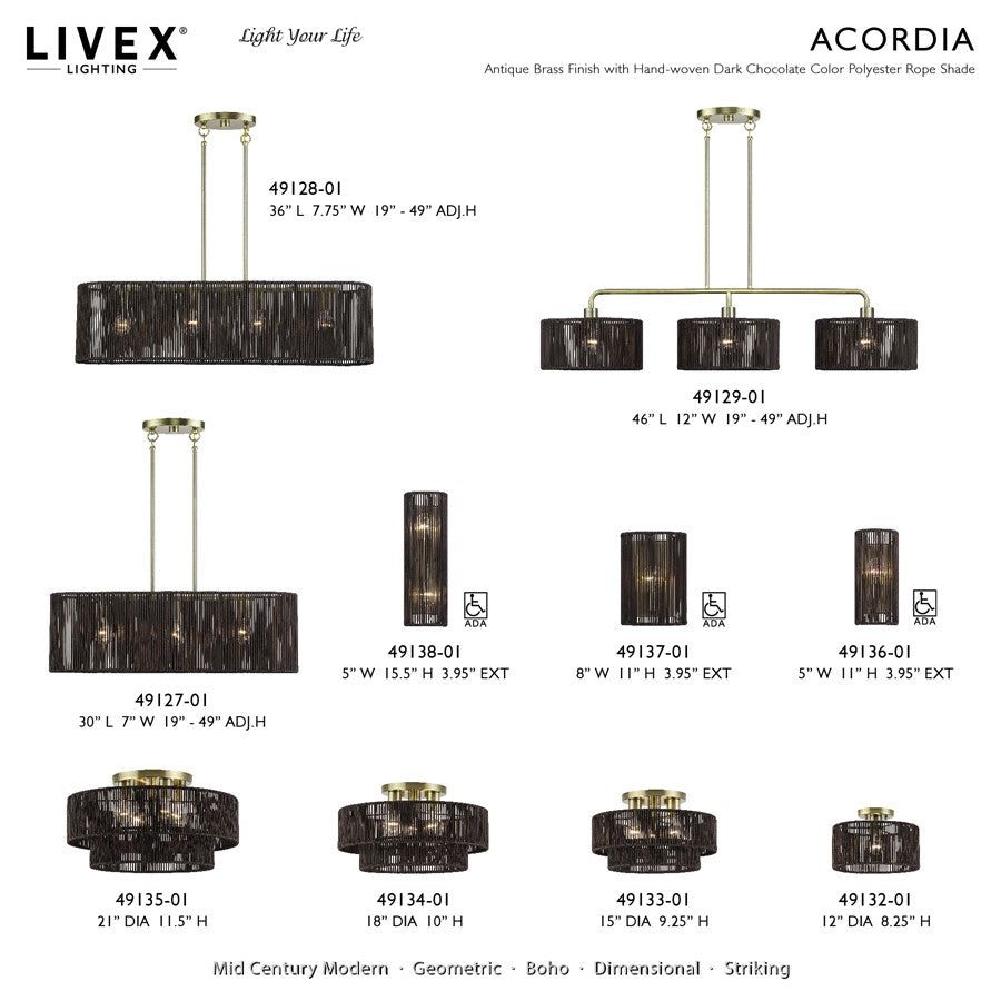 Livex Acordia 4Lt Large Chandelier, Brass/Chocolate Polyester