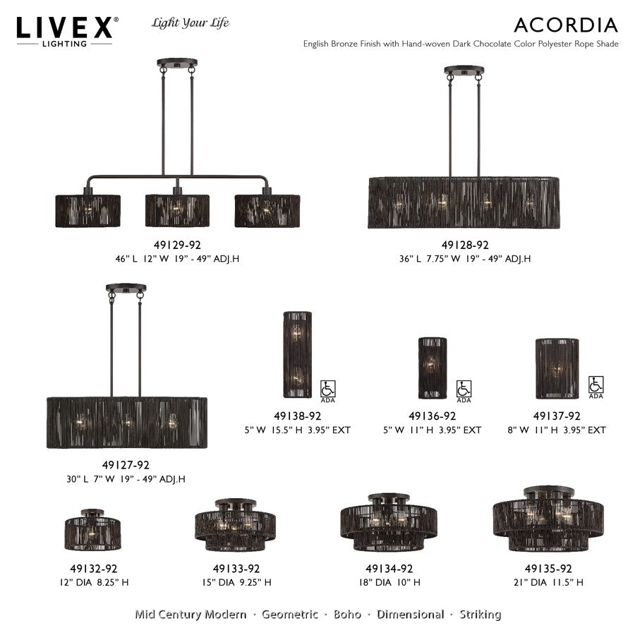 Livex Acordia 3Lt 9" Semi-Flush, Bronze/Chocolate Polyester