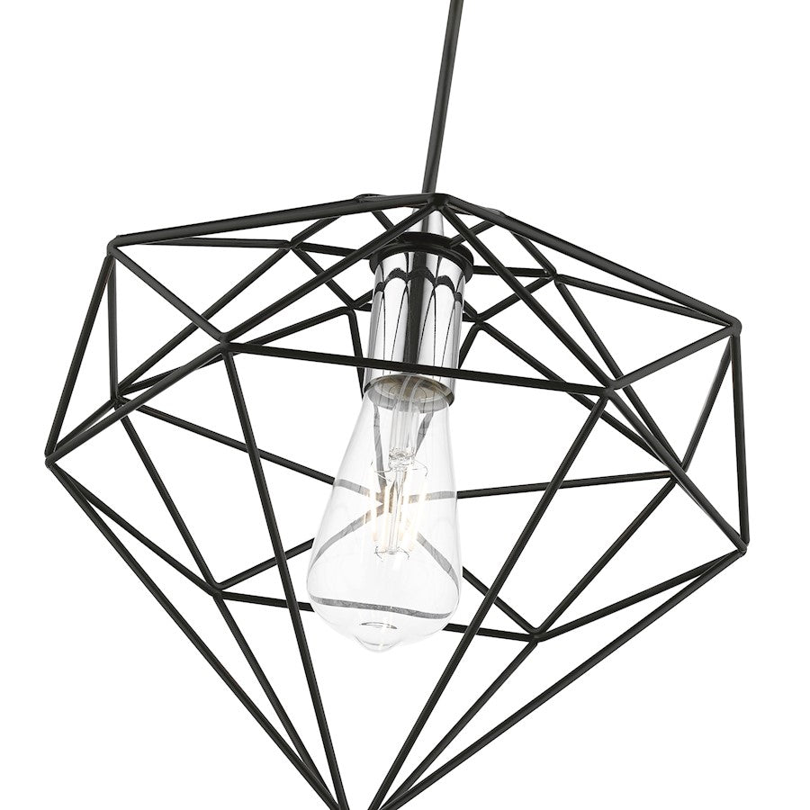 Livex Knox 1 Light Pendant, Black/Chrome/Black Metal