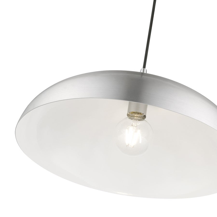 Livex Amador 1 Light Pendant, Aluminum/Chrome/Aluminum Metal/White