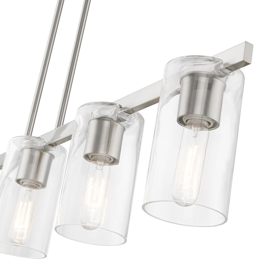 Livex Clarion 5 Light Linear Chandelier, Brushed Nickel/Clear