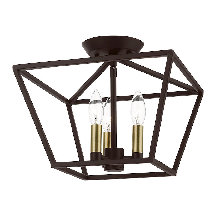 Livex Devonshire 3 Light Square Semi-Flush, Bronze/Antique Brass