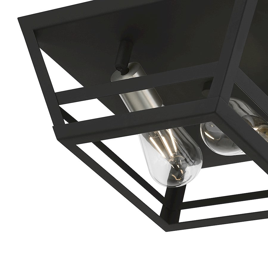 Livex Schofield 2 Light Flush Mount, Black/Brushed Nickel/Black Metal