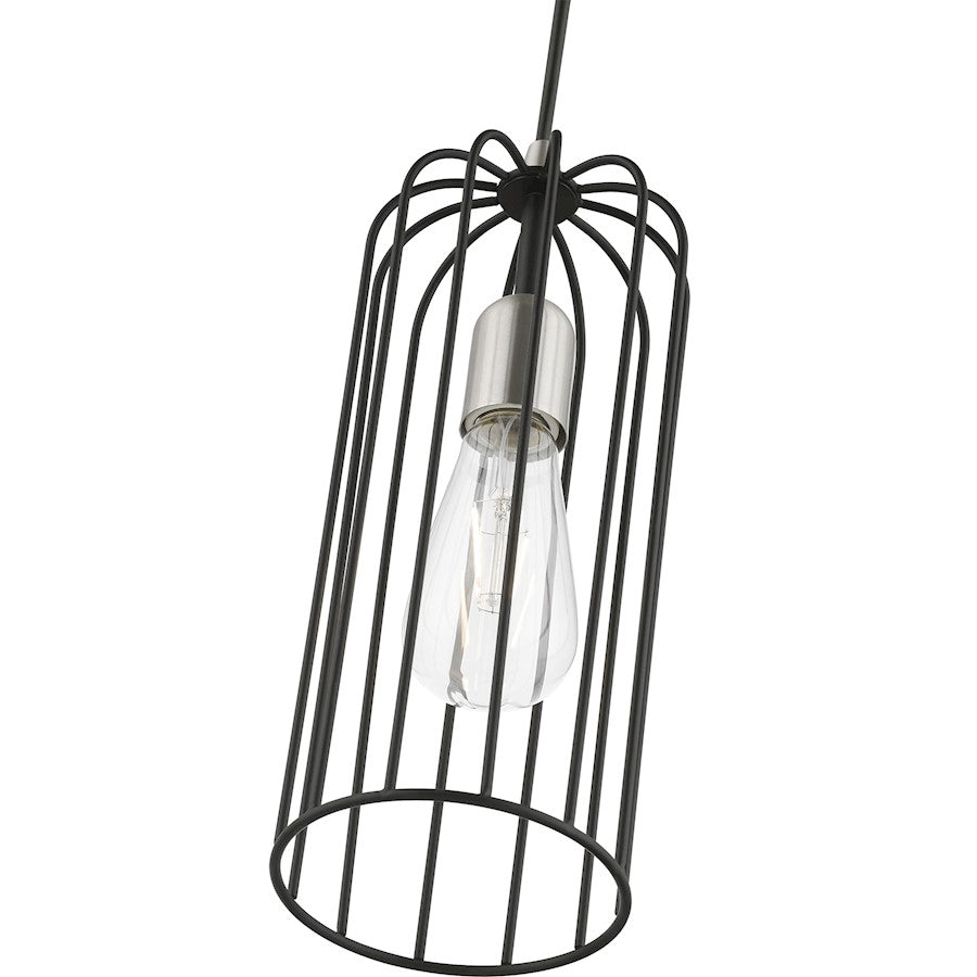 Livex Glenbrook 1 Light Pendant, Black/Brushed Nickel/Black Metal