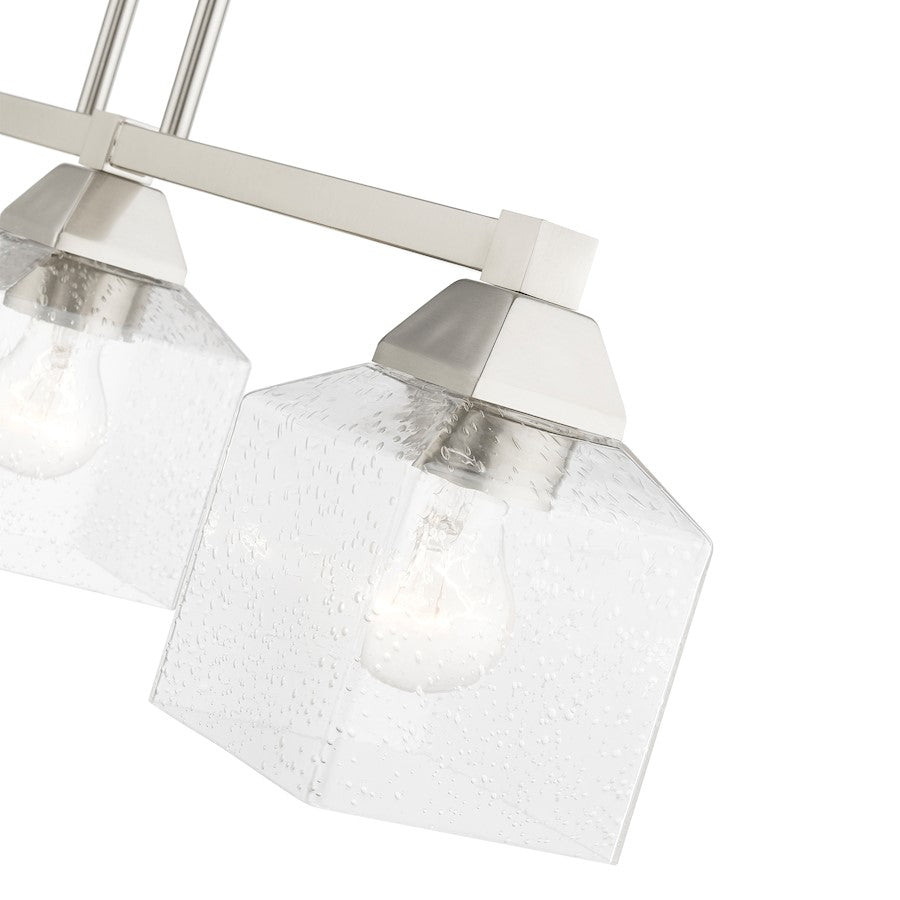 Livex Aragon 3 Light Linear Chandelier, Brushed Nickel/Clear Seeded
