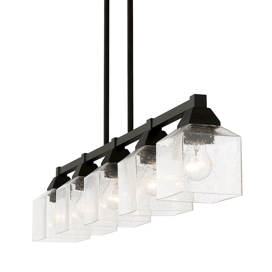 Livex Aragon 5 Light Linear Chandelier, Black/Clear Seeded