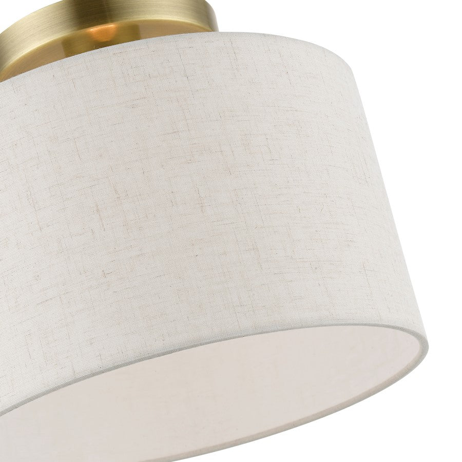 Livex Blossom 1 Light Small Semi-Flush, Brass/Oatmeal/Hardback/White