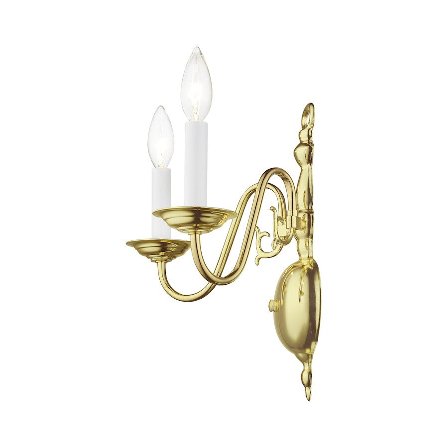 Livex Lighting Williamsburg 13in 2-Light Wall Sconce | Traditional Polished Brass | Bedroom & Hallway Accent Light | 15 x 6 x 13 in | Model 5002-02