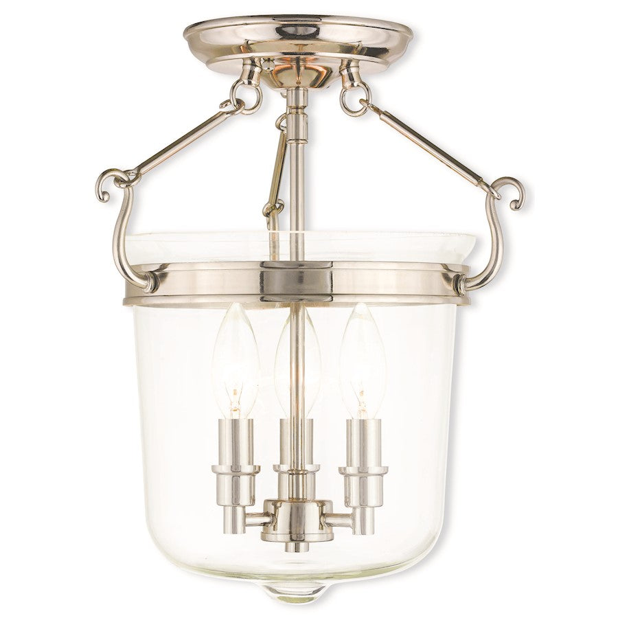 Livex Rockford 3 Light Ceiling Mount, Nickel/Clear