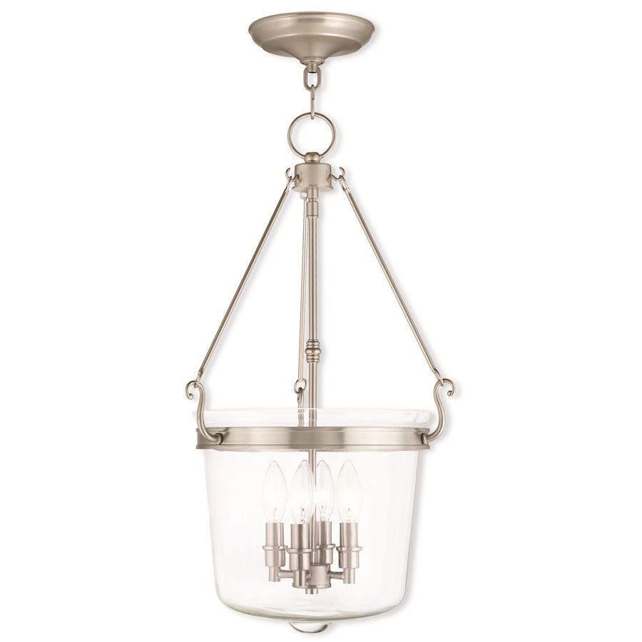 Livex Rockford 4 Light Pendant, Brushed Nickel/Hand Crafted Clear