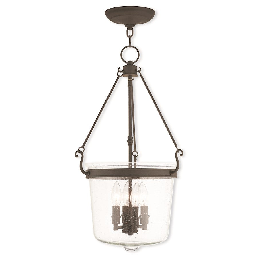 Livex Winchester 4 Light Pendant, Bronze/Hand Crafted Seeded Glass