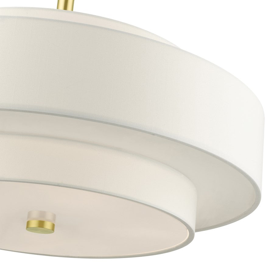 Livex Meridian 5 Light Chandelier, Satin Brass/Off-White