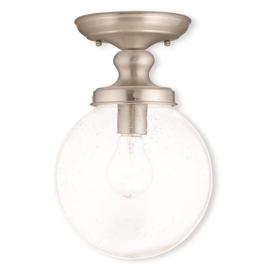 Livex Northampton 1 Light Ceiling Mount, Nickel/Clear Seeded
