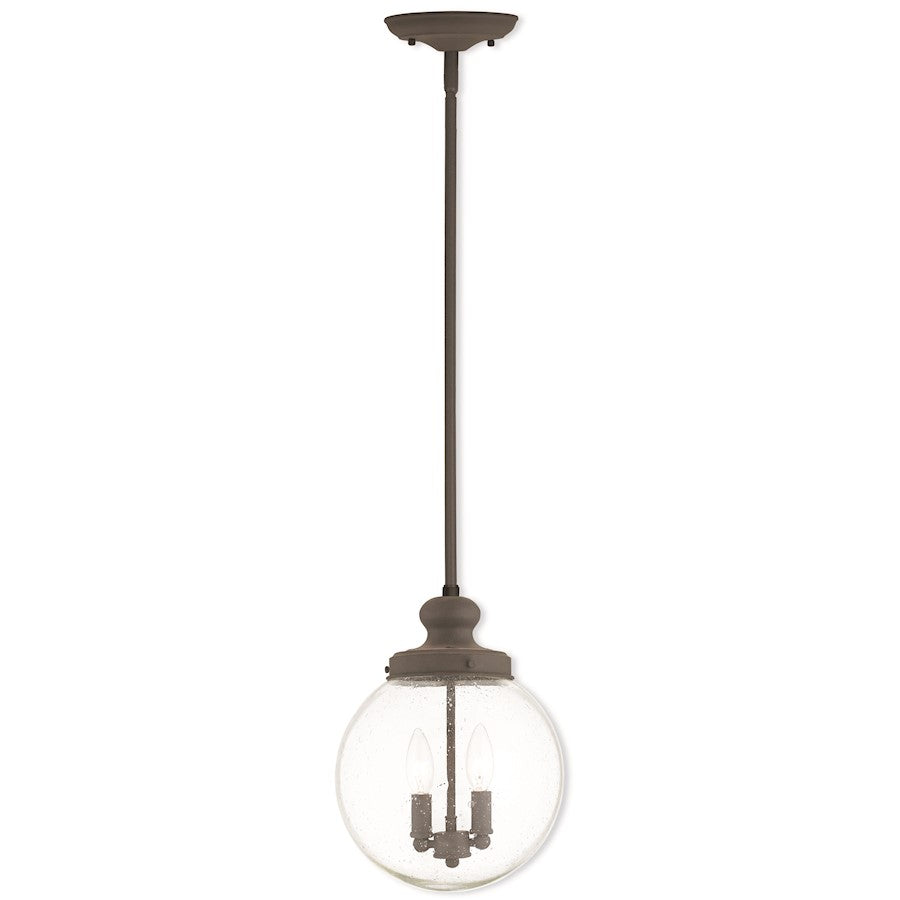 Livex Northampton 2 Light Pendant, Bronze/Hand Crafted Clear Seeded