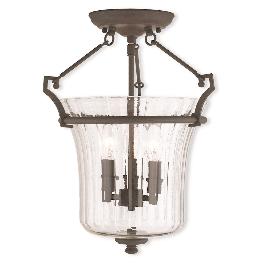 Livex Cortland 3 Light Ceiling Mount, Bronze/Fluted Clear