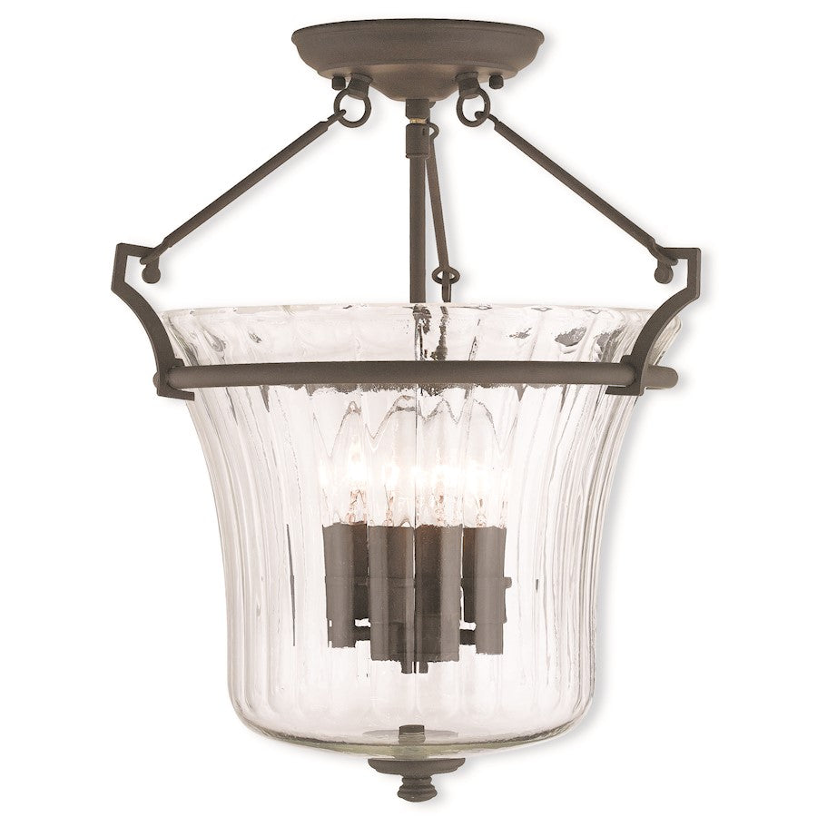 Livex Cortland 4 Light Ceiling Mount, Bronze/Fluted Clear