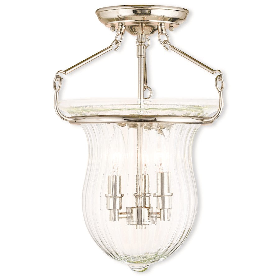 Livex Andover 3 Light Ceiling Mount, Nickel/Fluted Clear