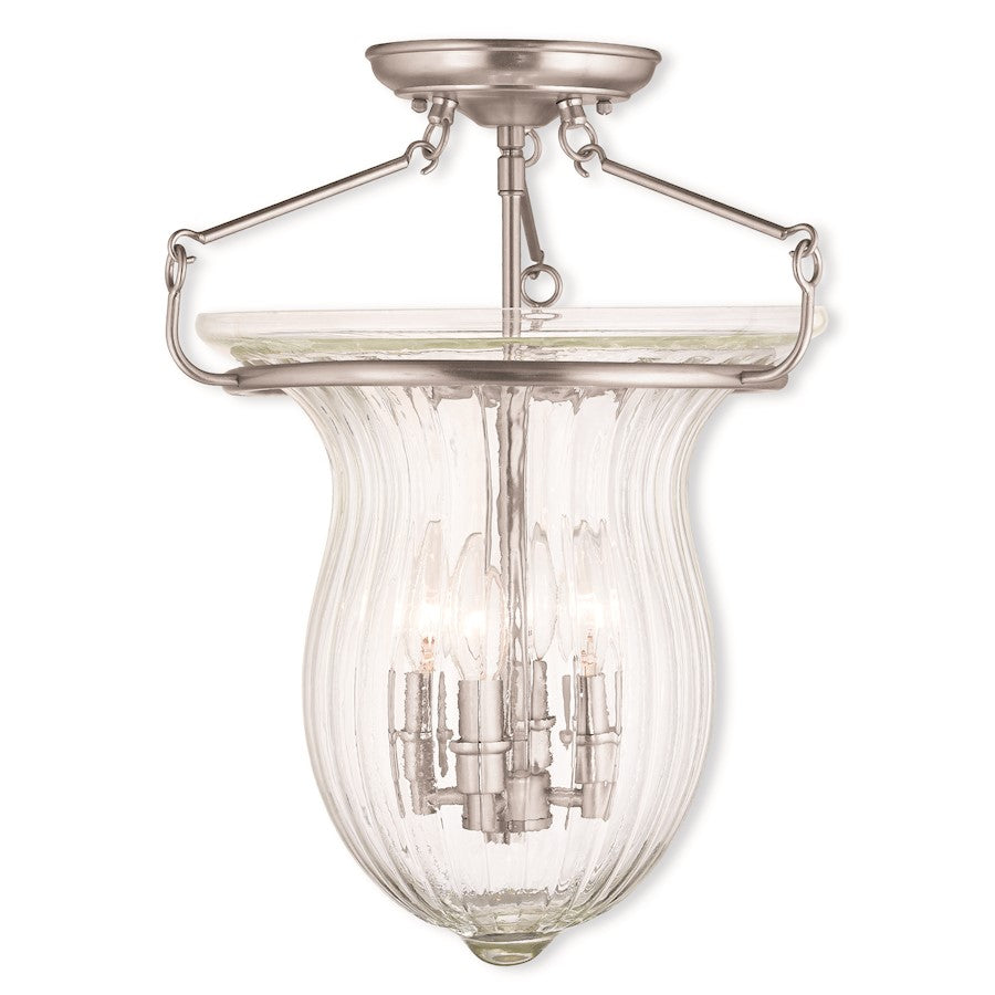 Livex Andover 4 Light Ceiling Mount, Nickel/Hand Crafted Fluted Clear