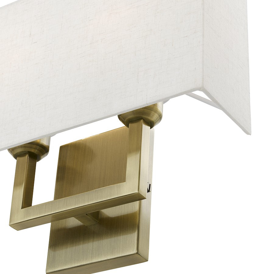 Livex Pierson 2 Light ADA 13" Sconce, Antique Brass/Oatmeal/White