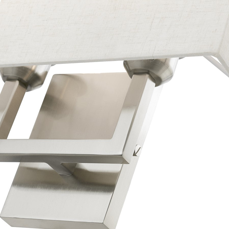 Livex Pierson 2 Light ADA 13" Sconce, Nickel/Oatmeal/White Fabric