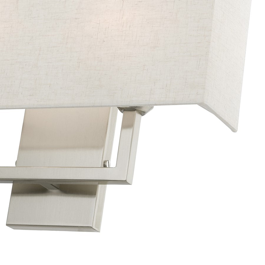 Livex Pierson 2 Light ADA 16" Sconce, Nickel/Oatmeal/White Fabric