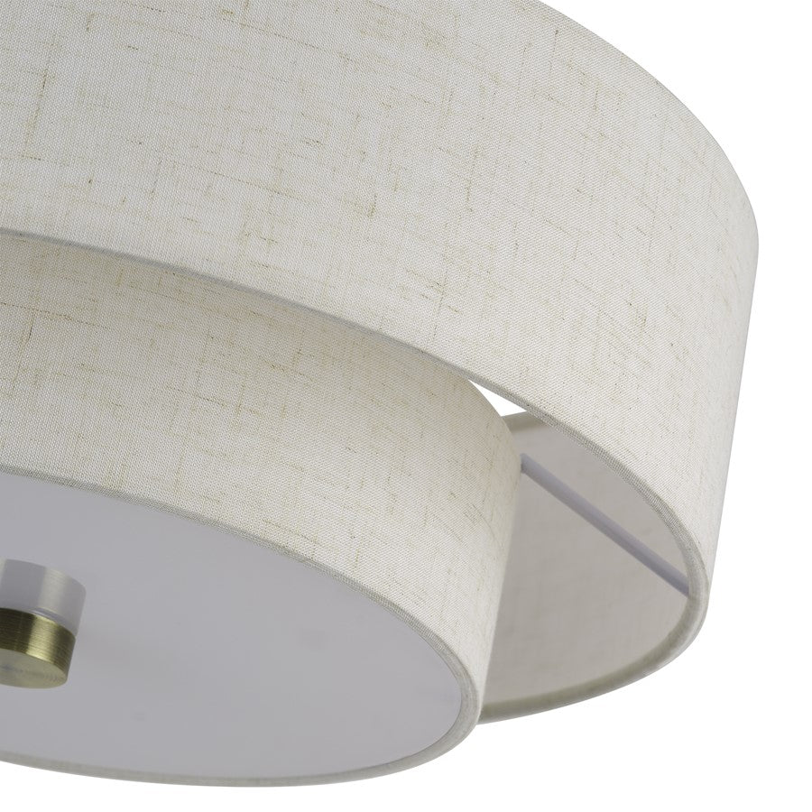 Livex Monroe 3Lt 8" Semi-Flush, Brass/Oatmeal/White