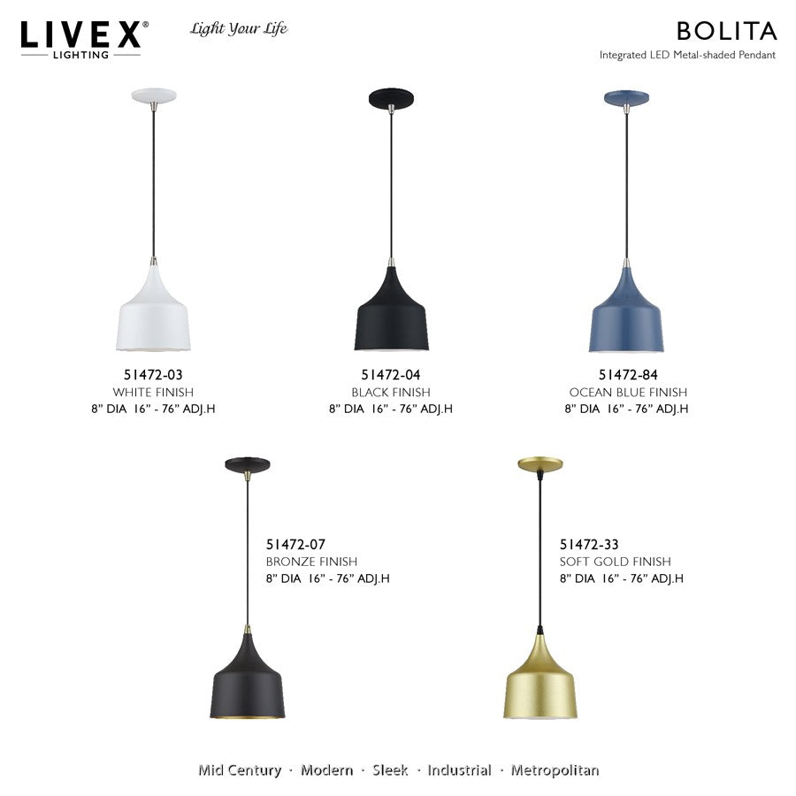 Livex Bolita Lt LED Pendant, White/Nickel/White Aluminum/White