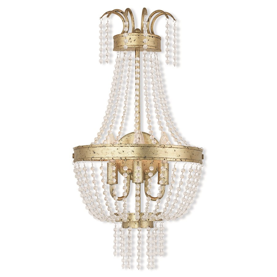 Livex Valentina 3 Light Sconce, Winter Gold/Clear Crystals