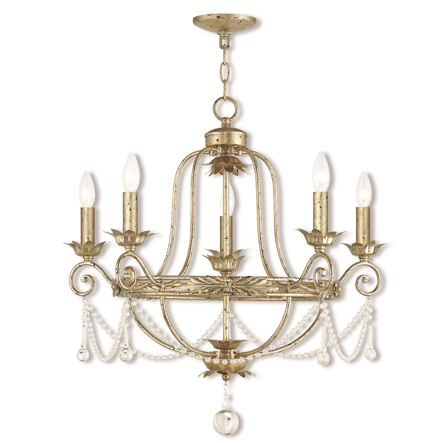 Livex Sophia 5 Light Chandelier, Hand Applied Winter Gold