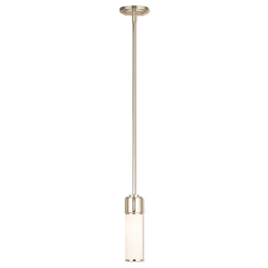 Livex Weston 1 Light Mini Pendant, Nickel/Satin Opal White