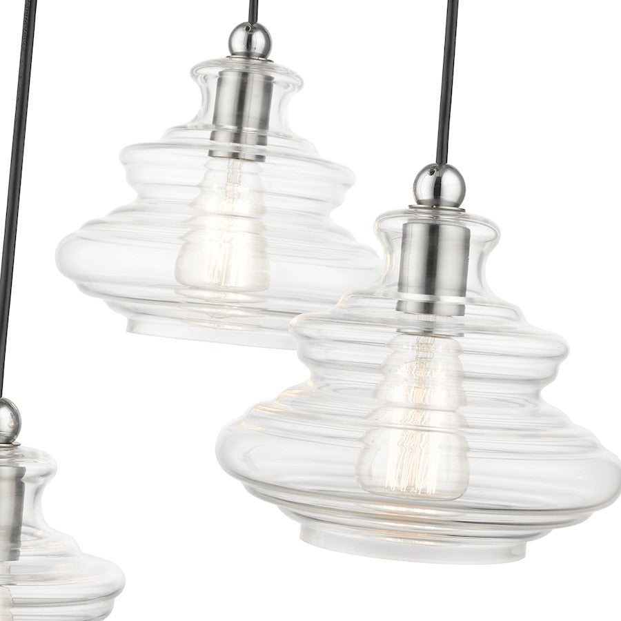 Livex Everett 3 Lt Pendant Chandelier, Nickel/Chrome/Clear Art