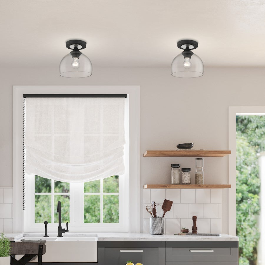 Livex Glendon 1 Lt Semi-Flush Mount, Black/Nickel/Clear