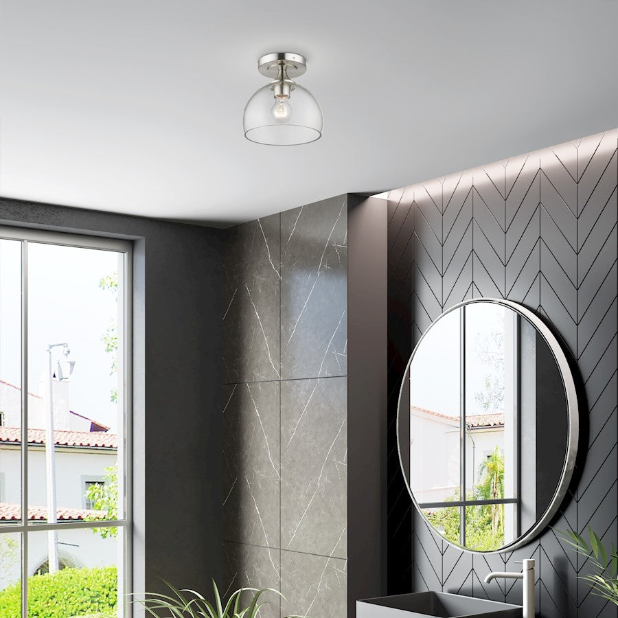 Livex Glendon 1 Light Semi-Flush Mount, Nickel/Clear