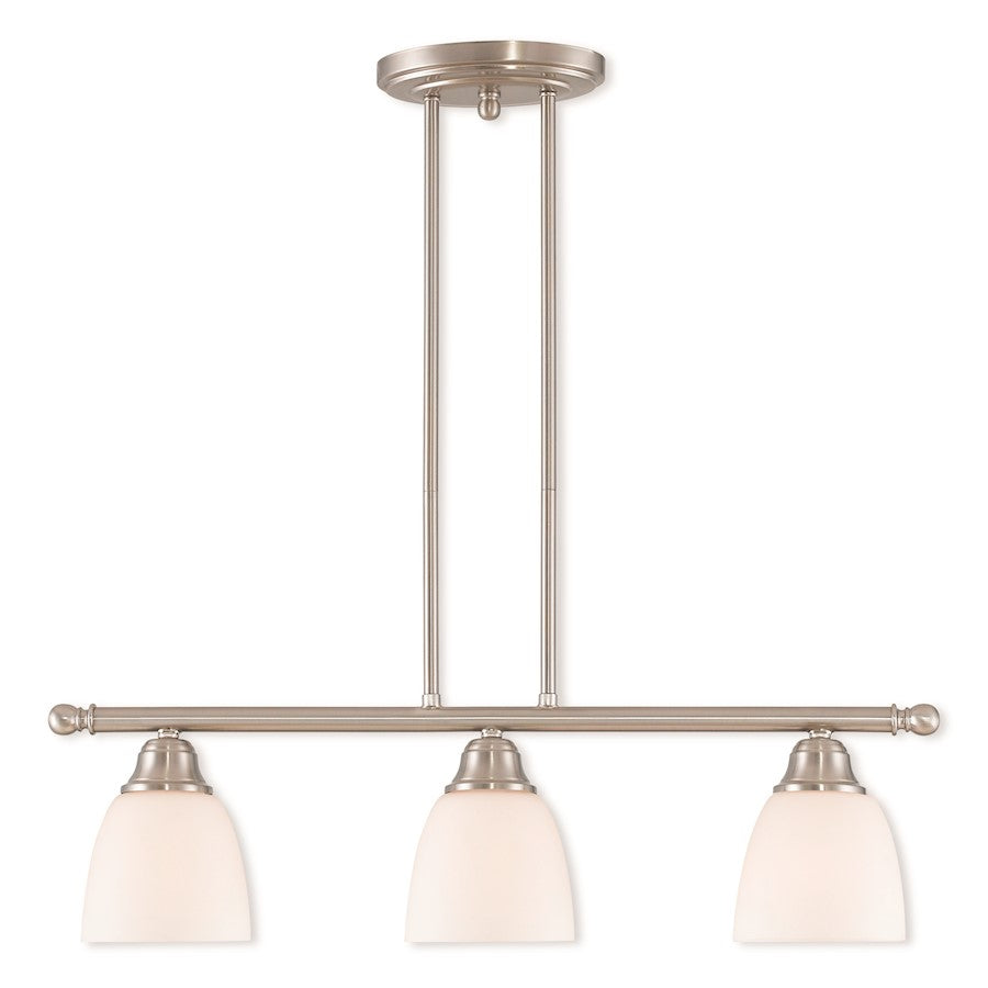 Livex Somerville 3 Light Linear Chandelier, Nickel/Satin Opal White