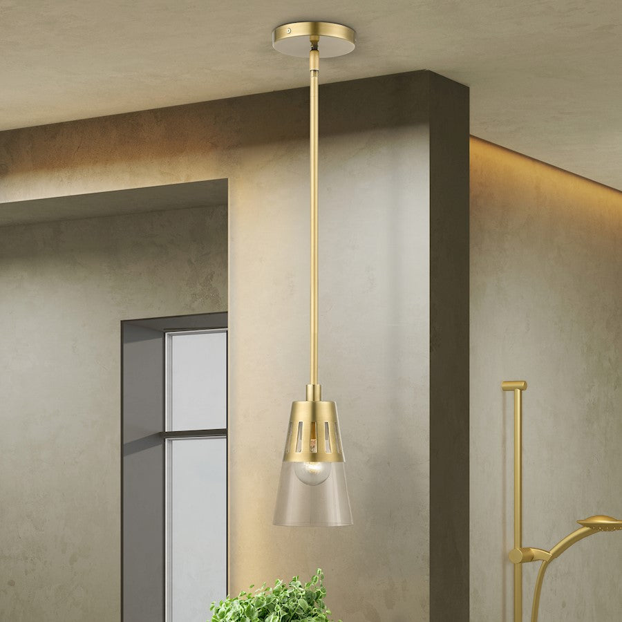 Livex Bennington 1 Lt Mini Pendant, Natural Brass/Clear