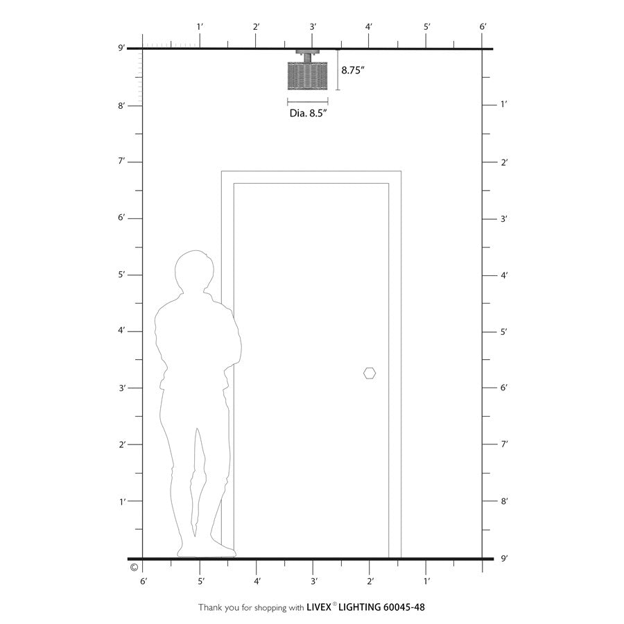 Livex Weavington 1Lt Small Semi-Flush, Gold/Hand-Woven Rustic Walnut