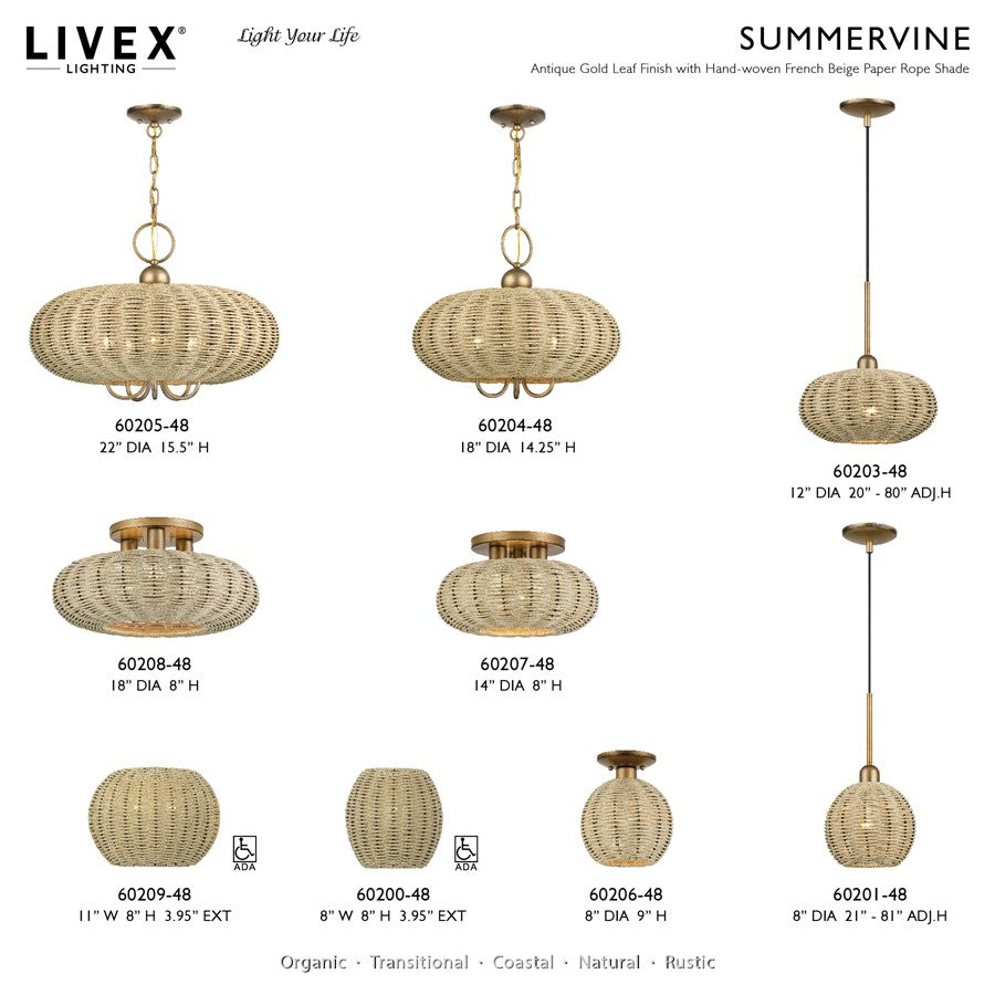 Livex Summervine 3Lt 14" Dia Semi-Flush, Gold/French Beige