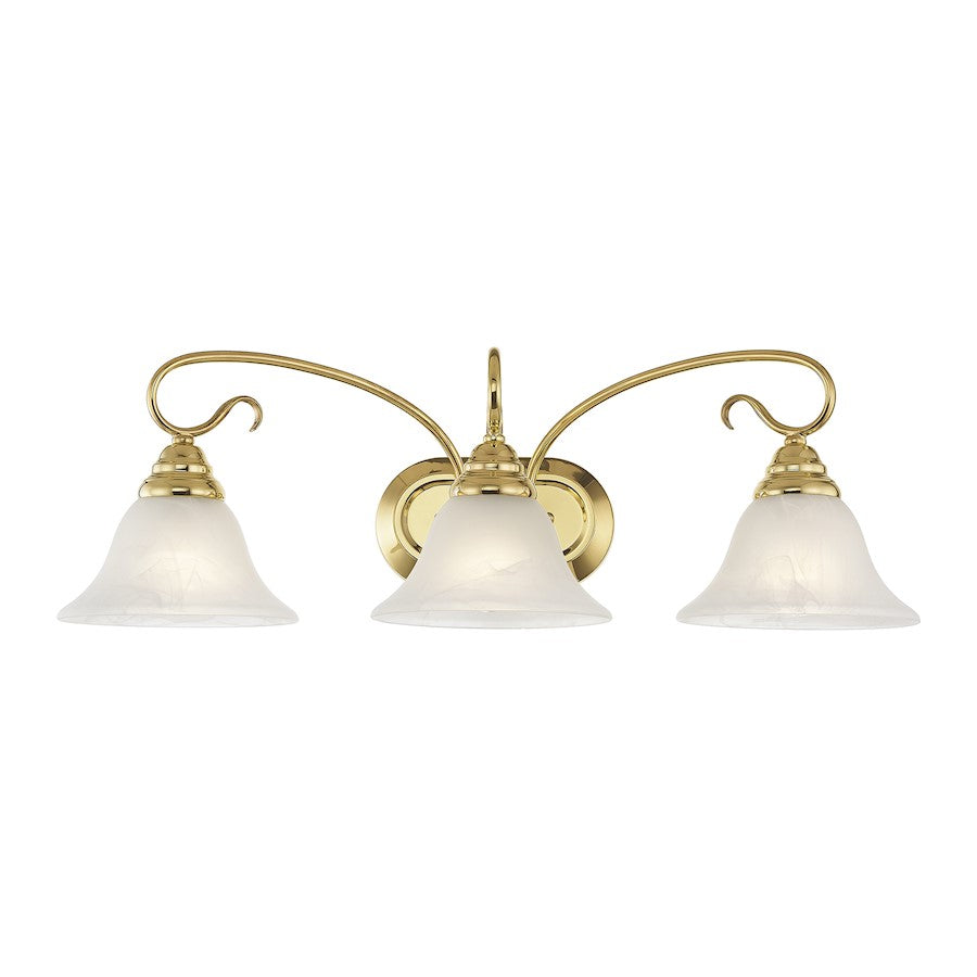 Livex Lighting Coronado 26in 3-Light Vanity Light | Traditional Polished Brass and White Alabaster Glass | Bathroom | Model 6103-02
