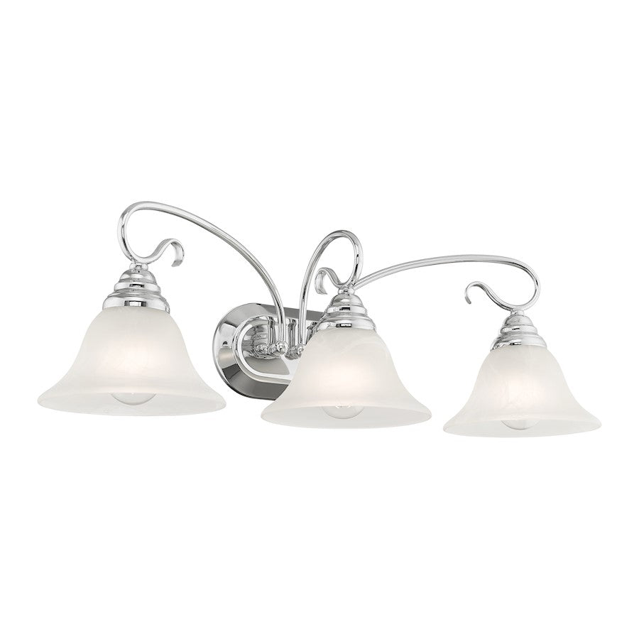 Livex Lighting Coronado 26in 3-Light Vanity Light | Chrome and White Alabaster Glass | Bathroom Vanity | 26 x 9 x 8 in | Model 6103-05