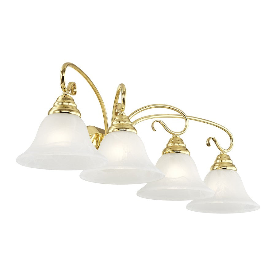 Livex Lighting Coronado 36in 4-Light Bathroom Vanity Light | Traditional Polished Brass and White Alabaster Glass | Bathroom Vanity | Model 6104-02