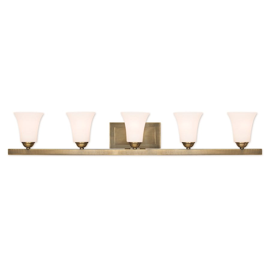 Livex Ridgedale 5 Light Bath Vanity, Antique Brass/Opal Glass
