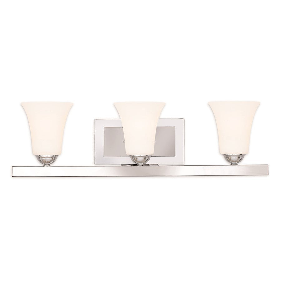 Livex Ridgedale 3 Light Bath Vanity, Polished Chrome/Opal Glass