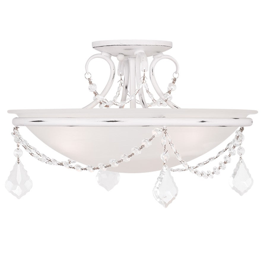 Livex Chesterfield/Pennington 16in 3-Light Flush Mount | Traditional Antique White and White Alabaster Glass | Bedroom & Hallway | Model 6524-60